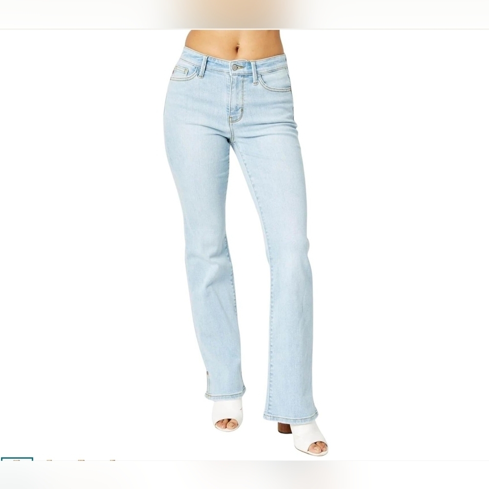 NWT Judy Blue Boot Cut Mid Rise Slit Hem Light Wash Blue Jeans Womens 16
